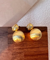 Fine Gold Sterling Silver Overgild Zircon Matte Little Ball Stud Earrings